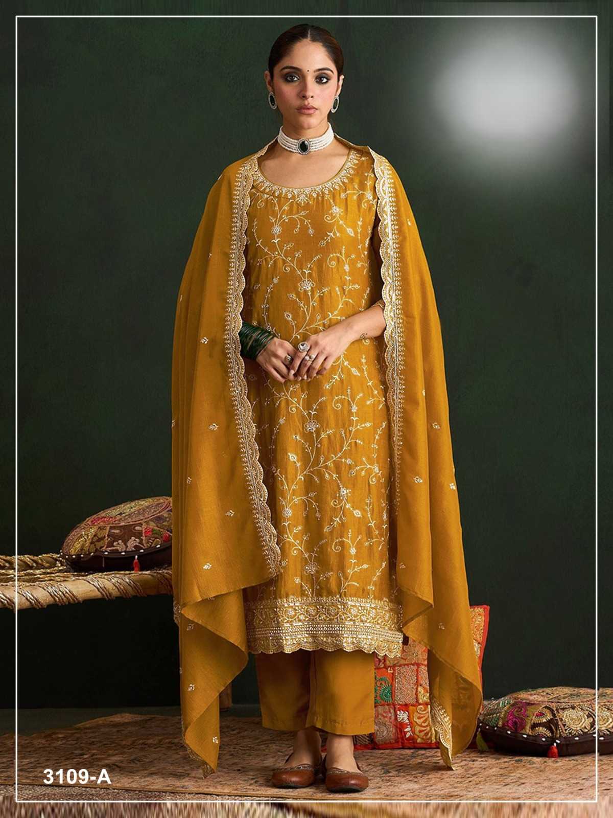 Pavitra Vichitra Silk Embroidery Suit in Sky