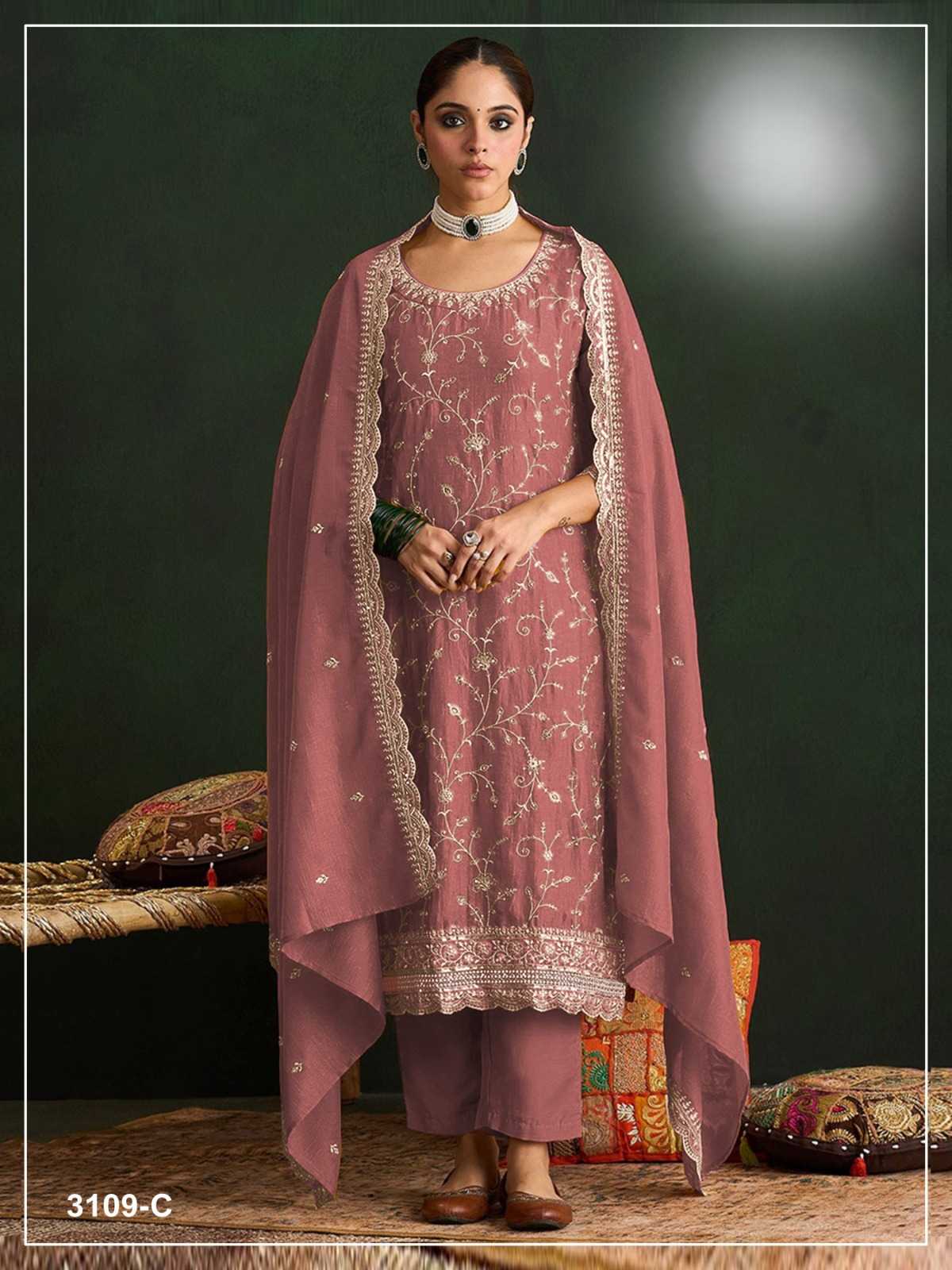 Pavitra Vichitra Silk Embroidery Suit in Sky