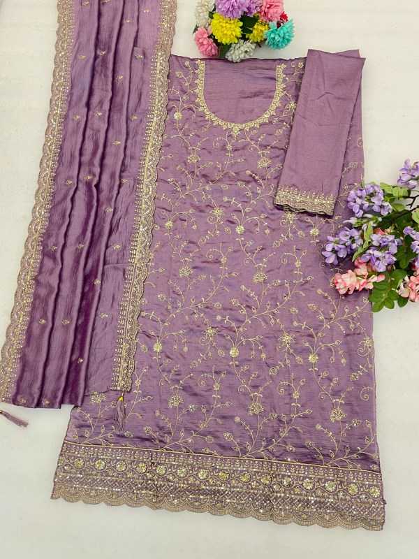 Pavitra Vichitra Silk Embroidery Suit in Sky