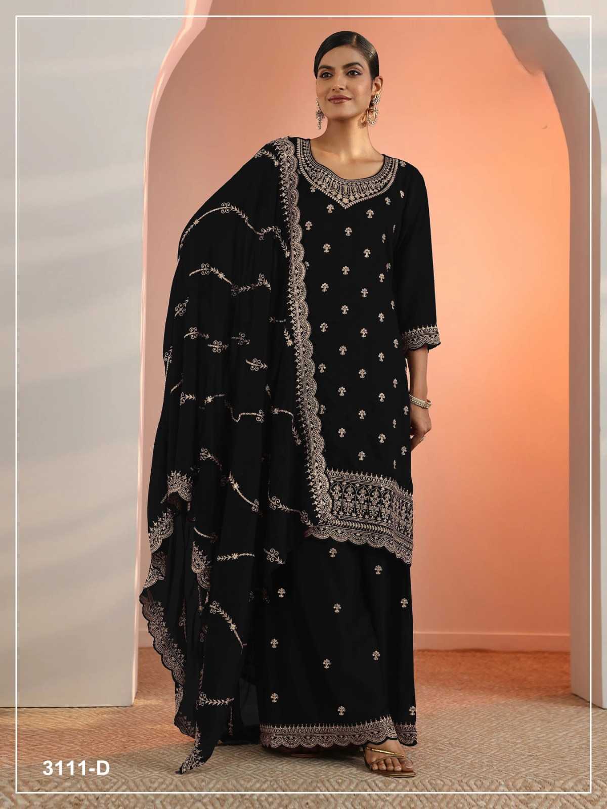 Pavitra Faux Georgette Embroidery Suit in Black