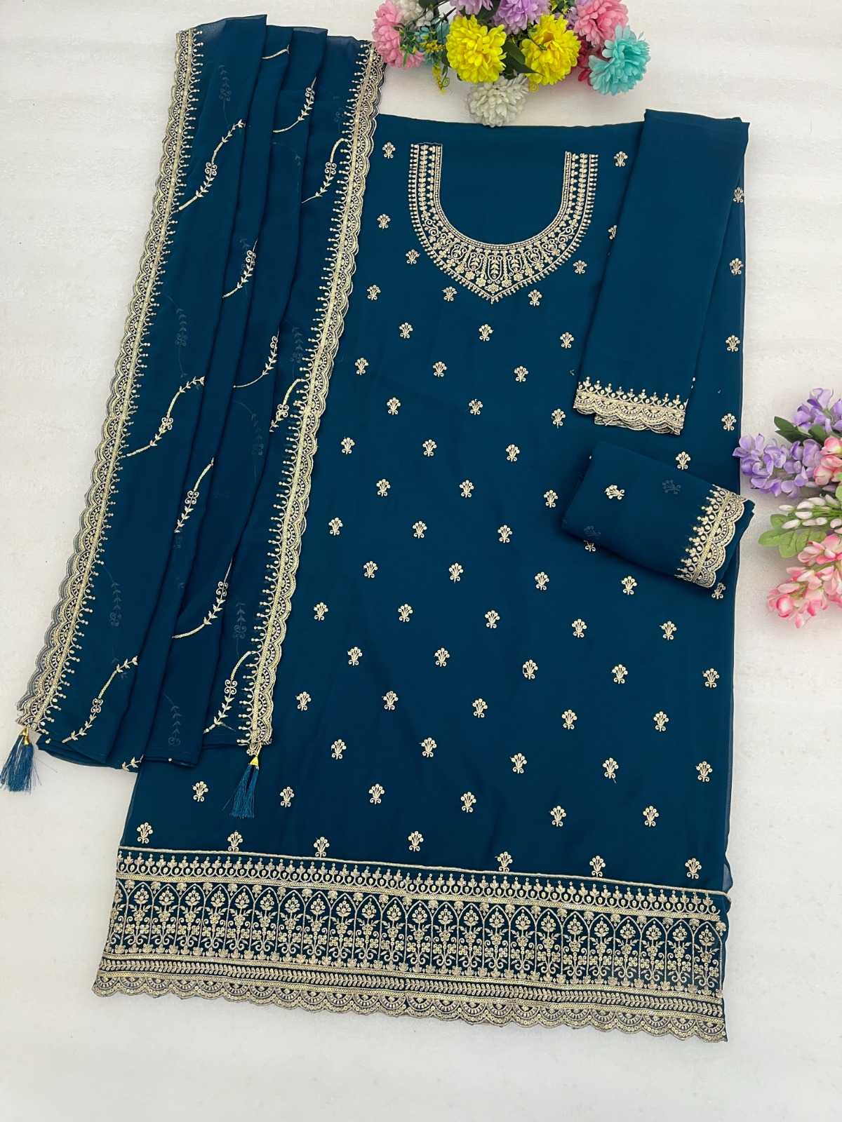 Pavitra Faux Georgette Embroidery Suit in Black