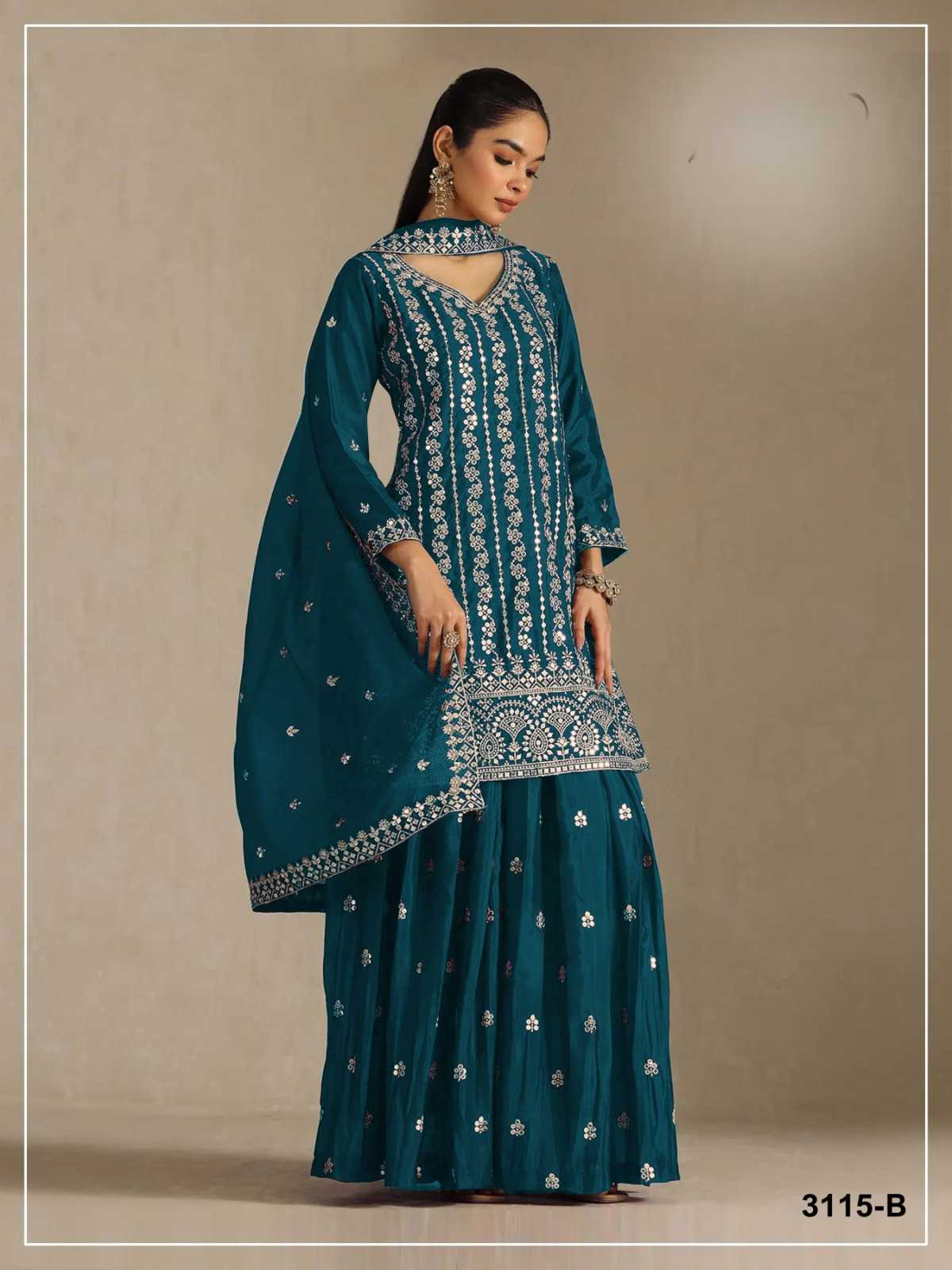 Pavitra Chinon Silk Embroidery Suit in Morpich