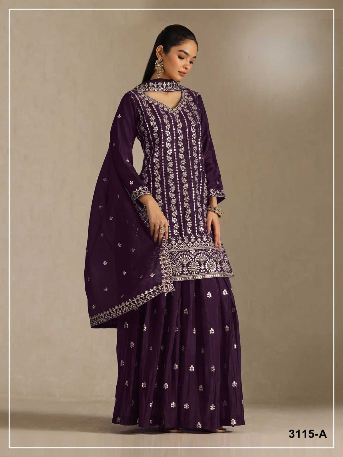 Pavitra Chinon Silk Embroidery Suit in Morpich