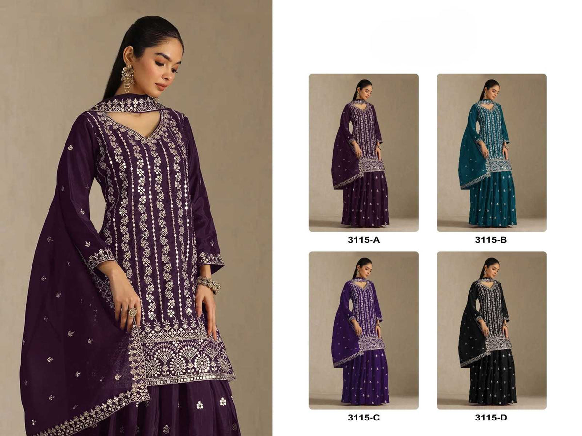 Pavitra Chinon Silk Palazzo Suit