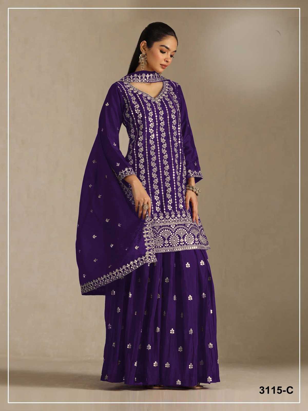Pavitra Chinon Silk Palazzo Suit