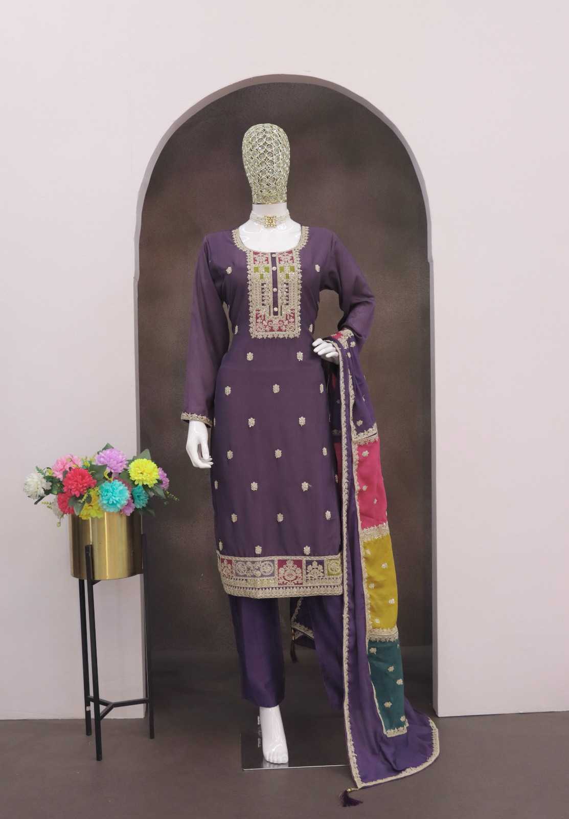 Zaveri Chinon Silk Ladies Suit