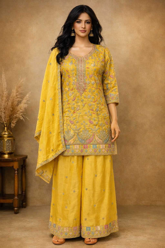 Chinon Embroidery Suit in Yellow