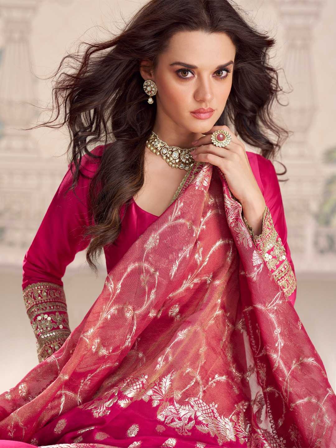 Vichitra Silk Embroidery Gown
