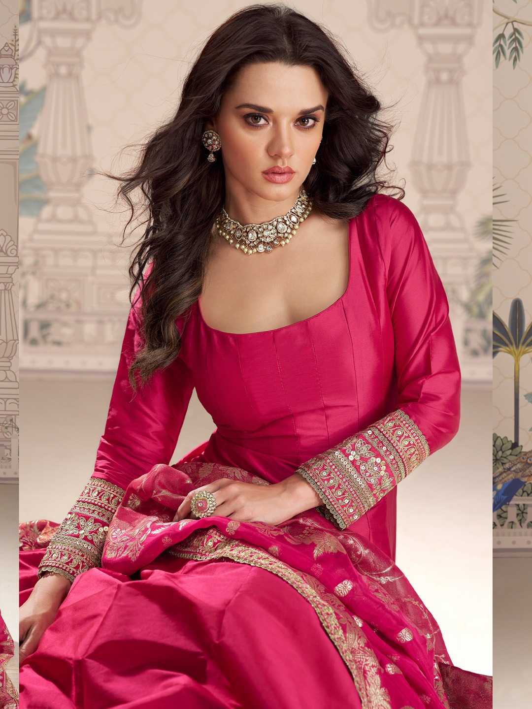 Vichitra Silk Embroidery Gown
