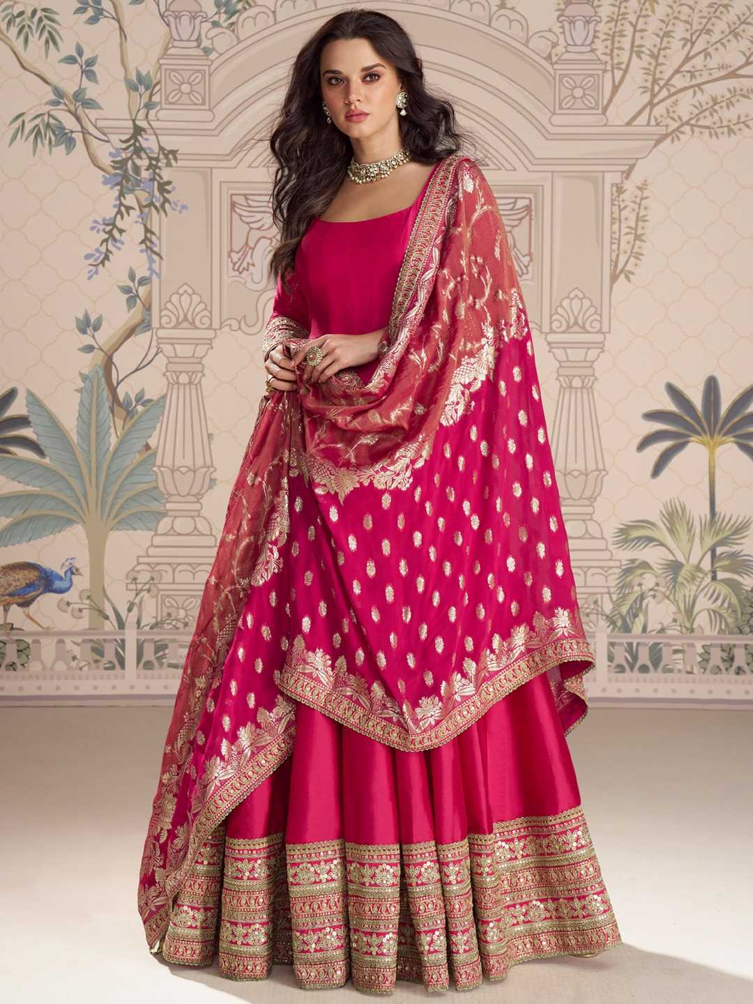 Vichitra Silk Embroidery Gown