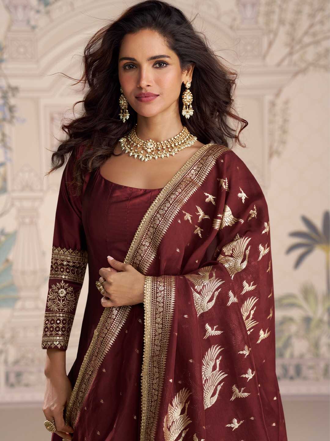 Vichitra Silk Embroidery Gown