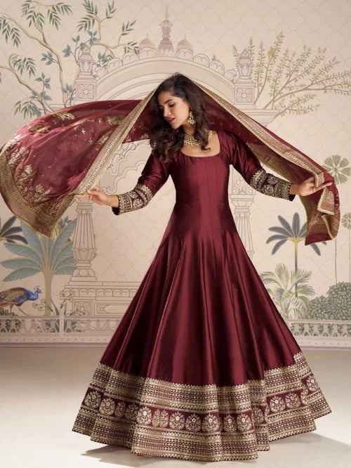 Vichitra Silk Embroidery Gown 10041