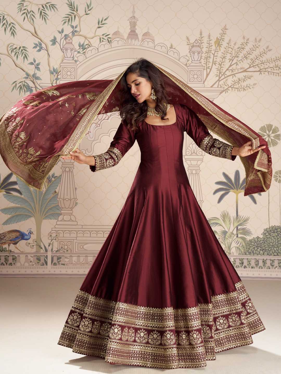 Vichitra Silk Embroidery Gown