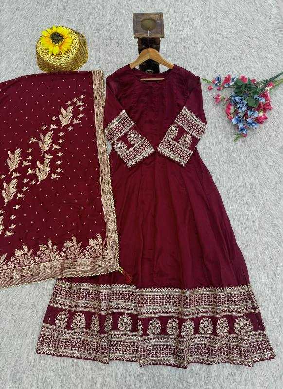 Vichitra Silk Embroidery Gown