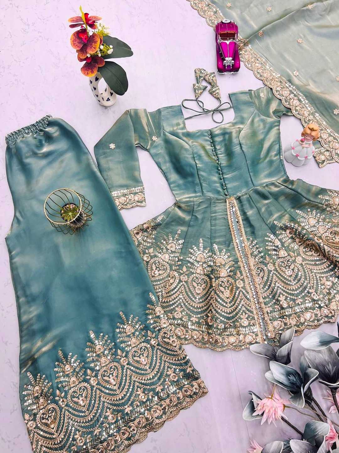 Satin Silk Embroidery Suit 658