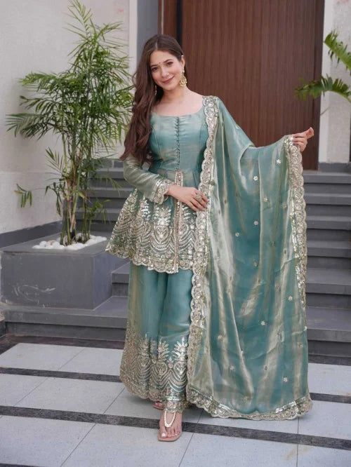 Satin Silk Embroidery Suit 658