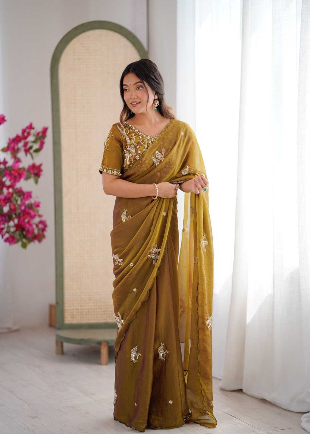 Satin Designer Saree in Grey