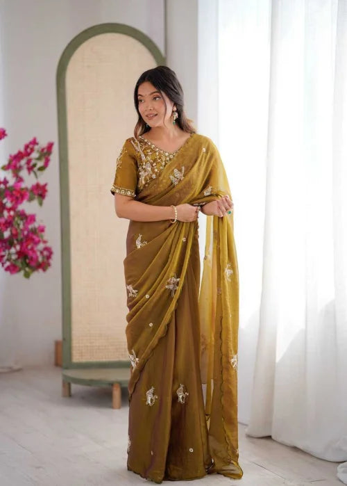 Satin Designer Saree in Grey