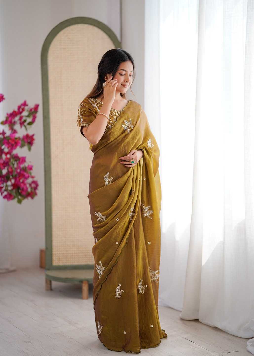 Satin Designer Saree in Grey