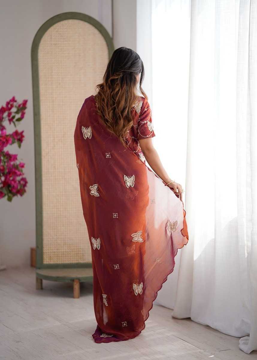 Satin Designer Saree in Rust