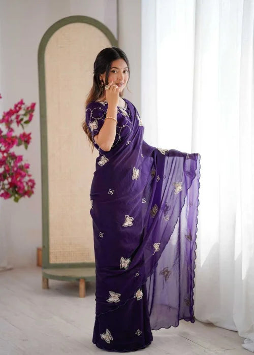 Satin Designer Saree in Rust