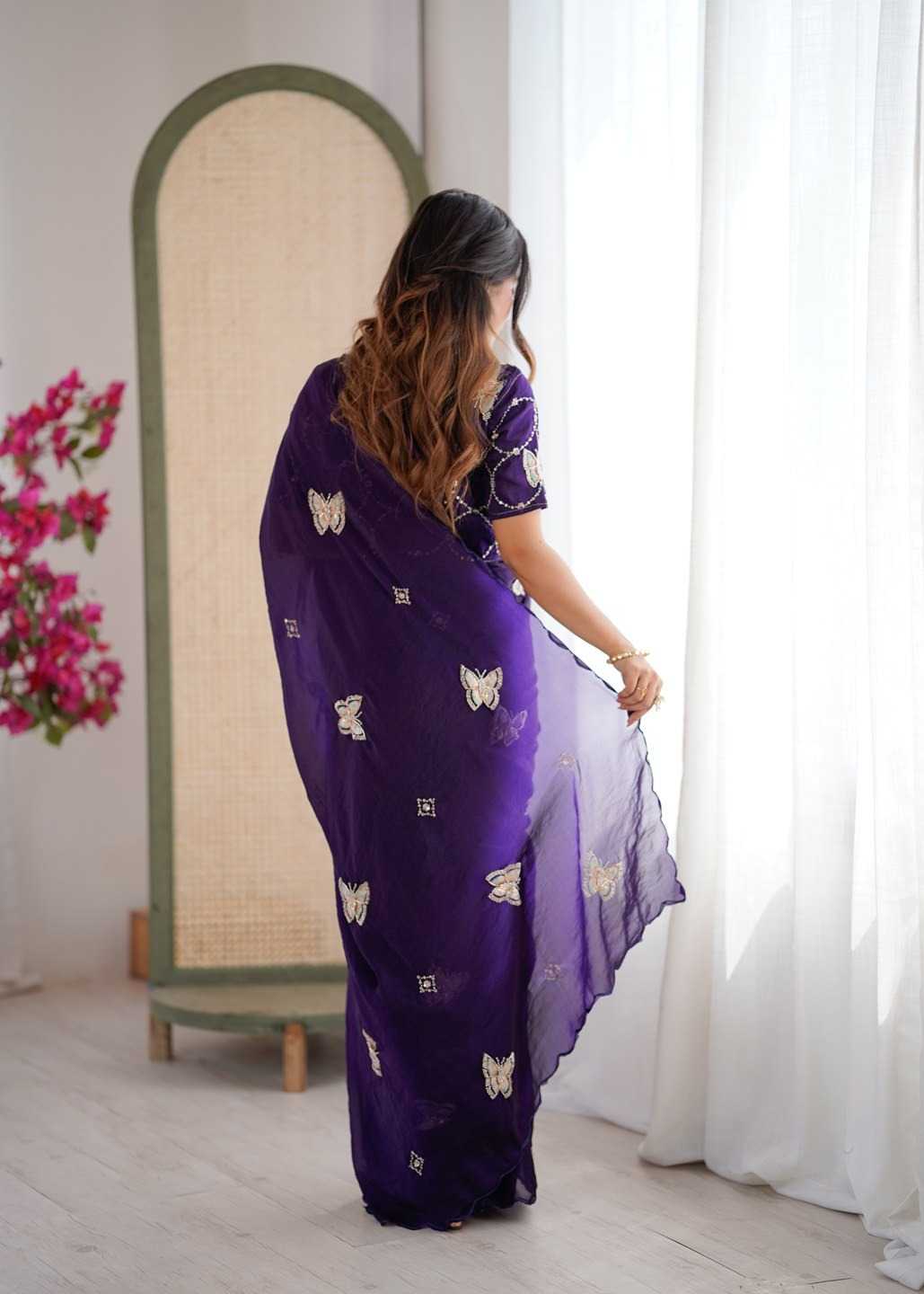 Satin Designer Saree in Rust