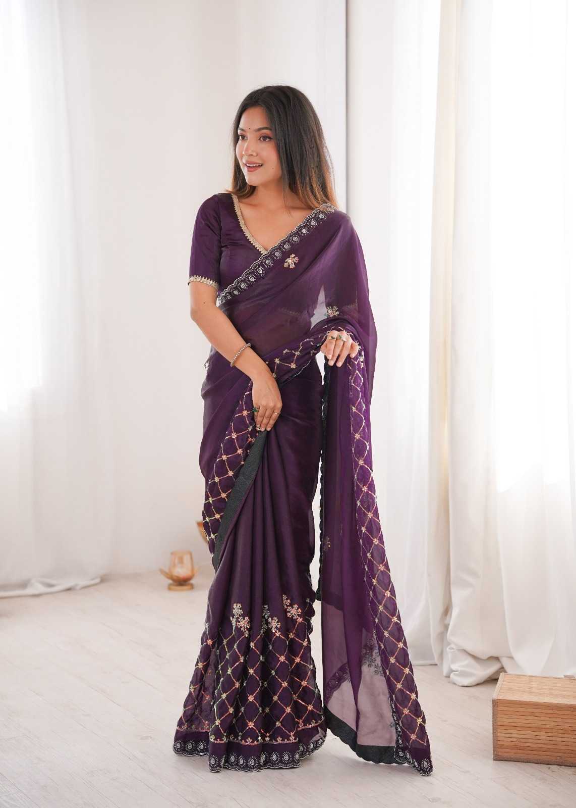 Satin Designer Saree 8050