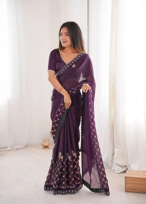 Satin Designer Saree 8050
