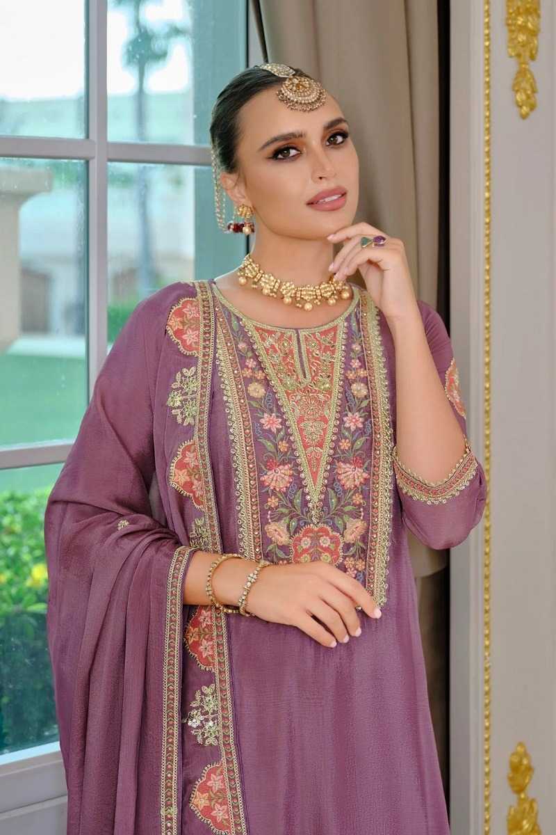 Chinon Silk Embroidery Suit
