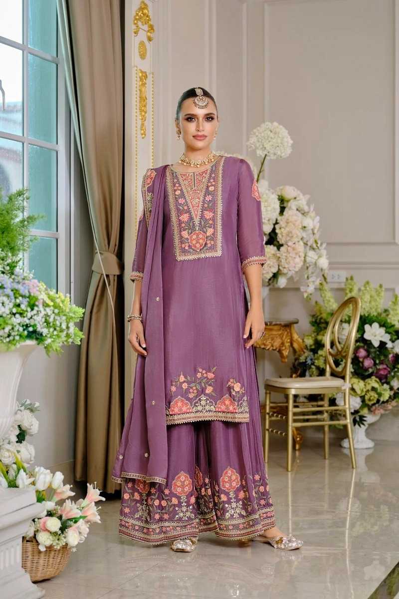 Chinon Silk Embroidery Suit