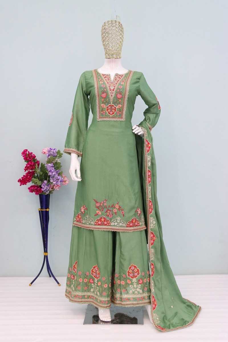Chinon Silk Embroidery Suit