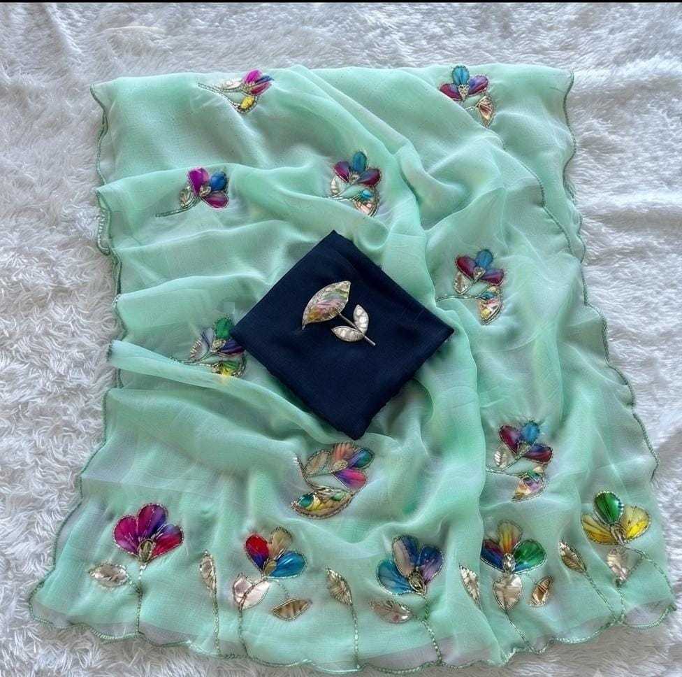 Georgette Designer Saree in Sky Blue