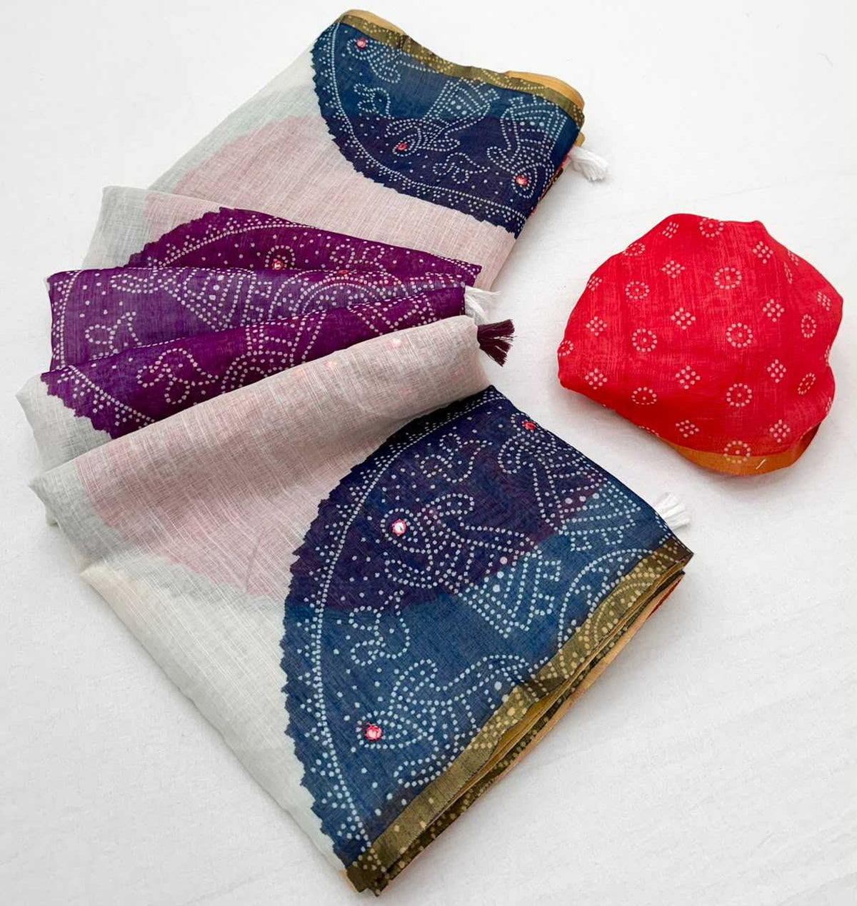 Linen Mirror Work Saree