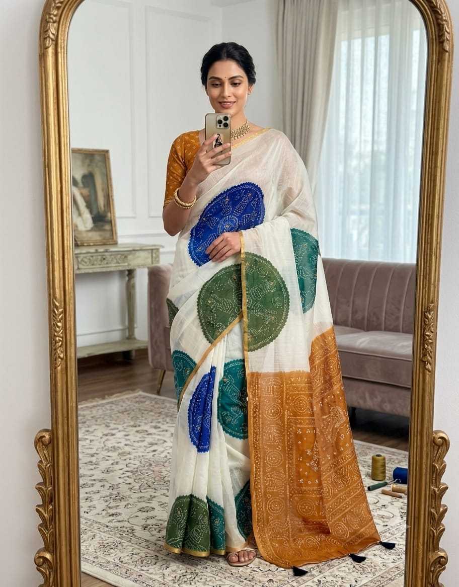 Linen Mirror Work Saree