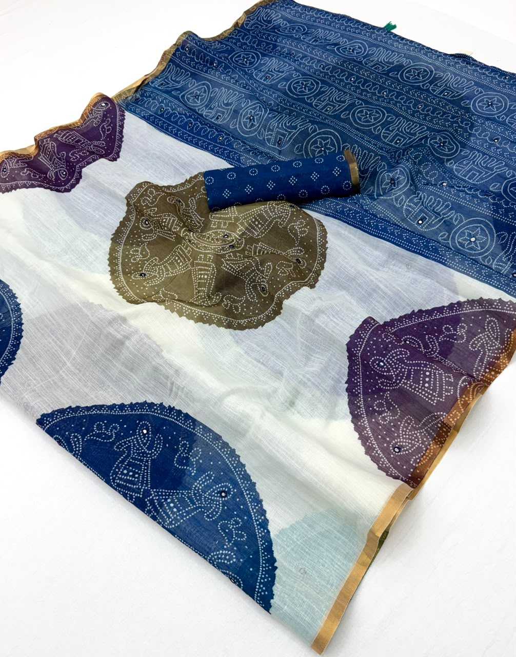 Linen Mirror Work Saree