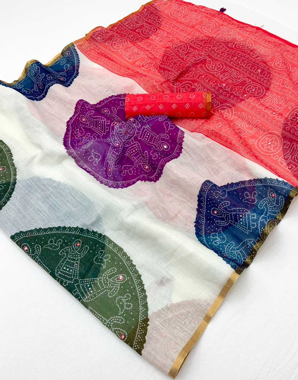 Linen Mirror Work Saree