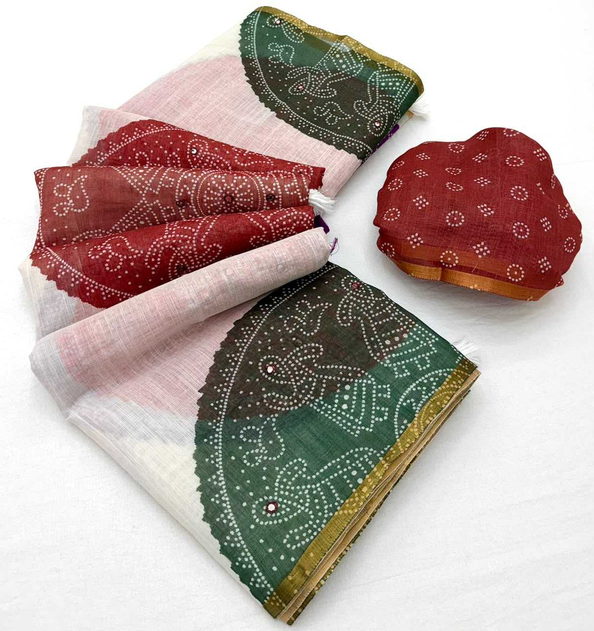Linen Mirror Work Saree