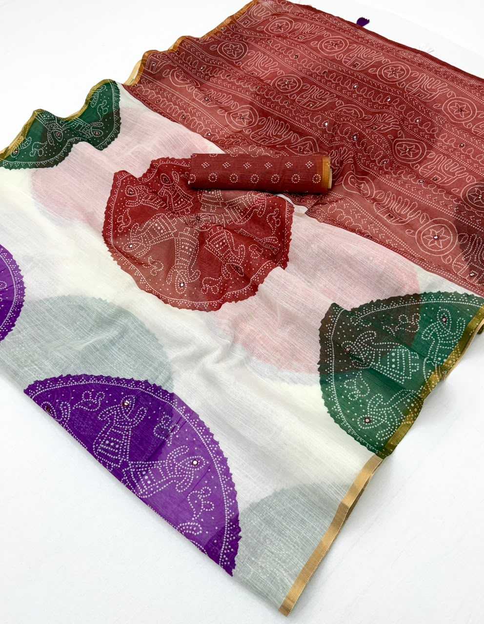 Linen Mirror Work Saree