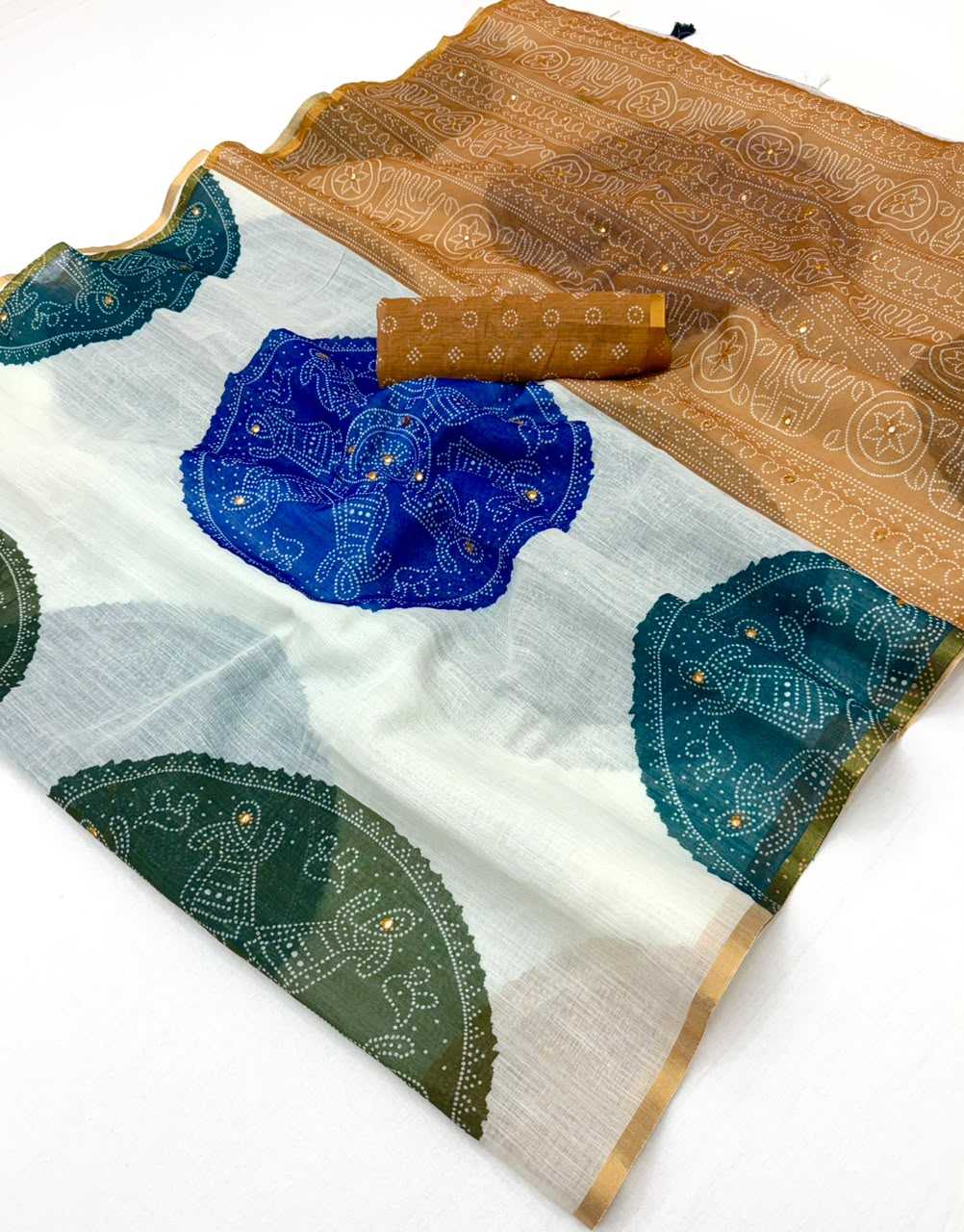 Linen Mirror Work Saree