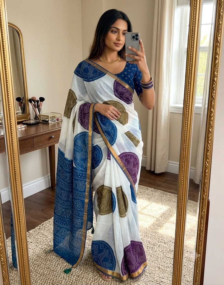 Linen Mirror Work Saree
