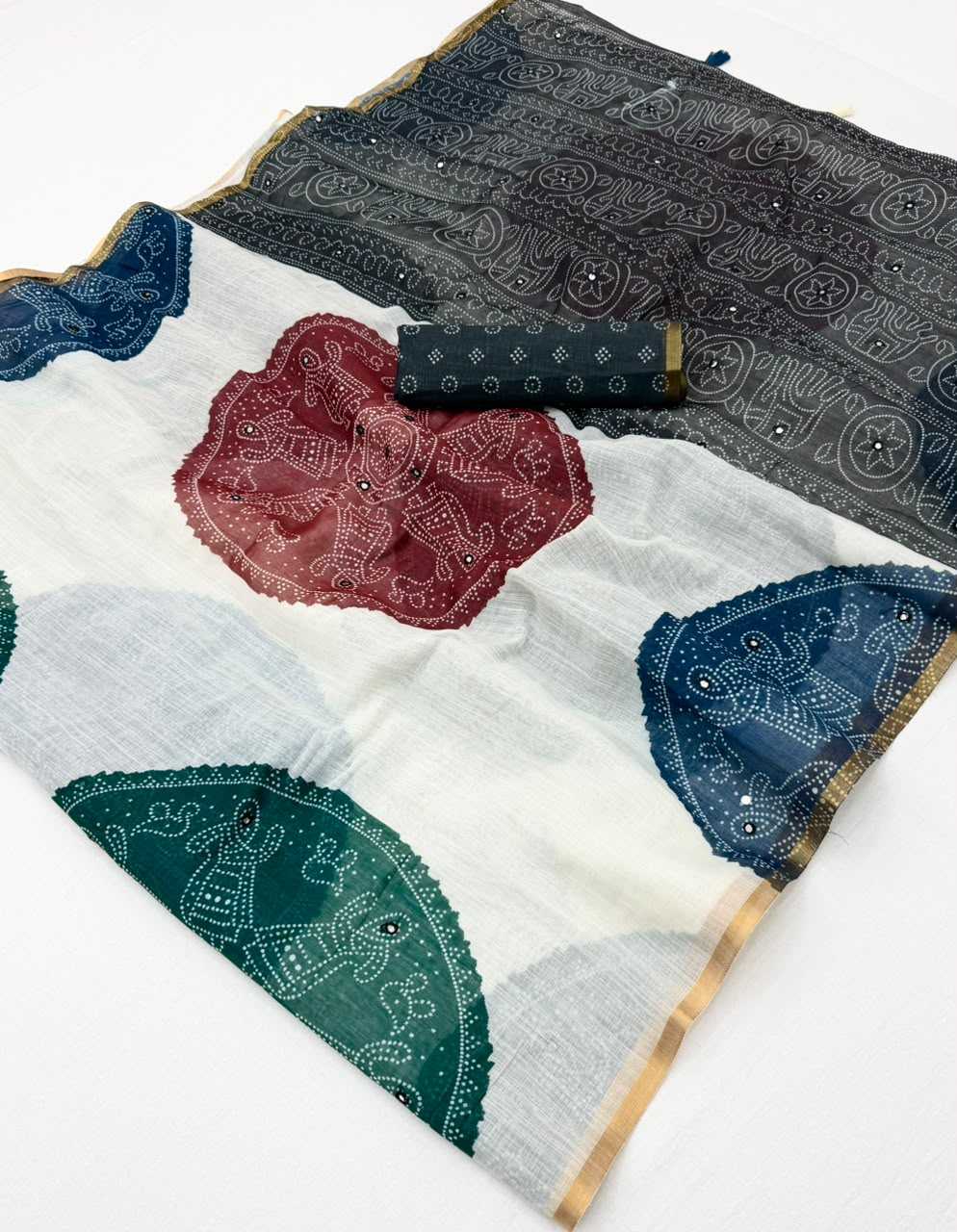Linen Mirror Work Saree