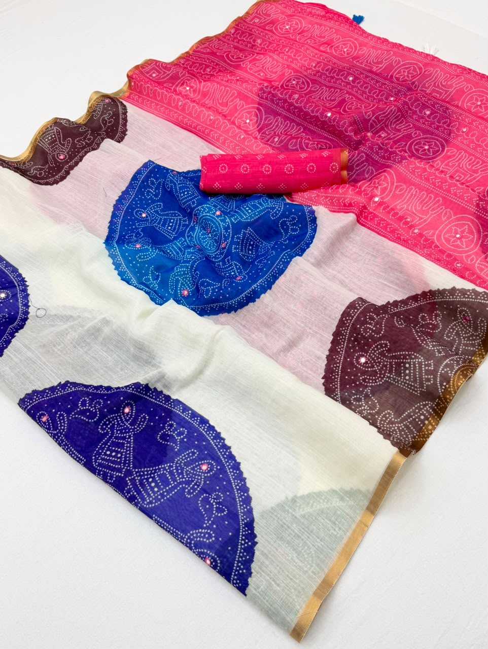 Linen Mirror Work Saree