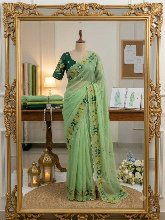 Georgette Saree in Green