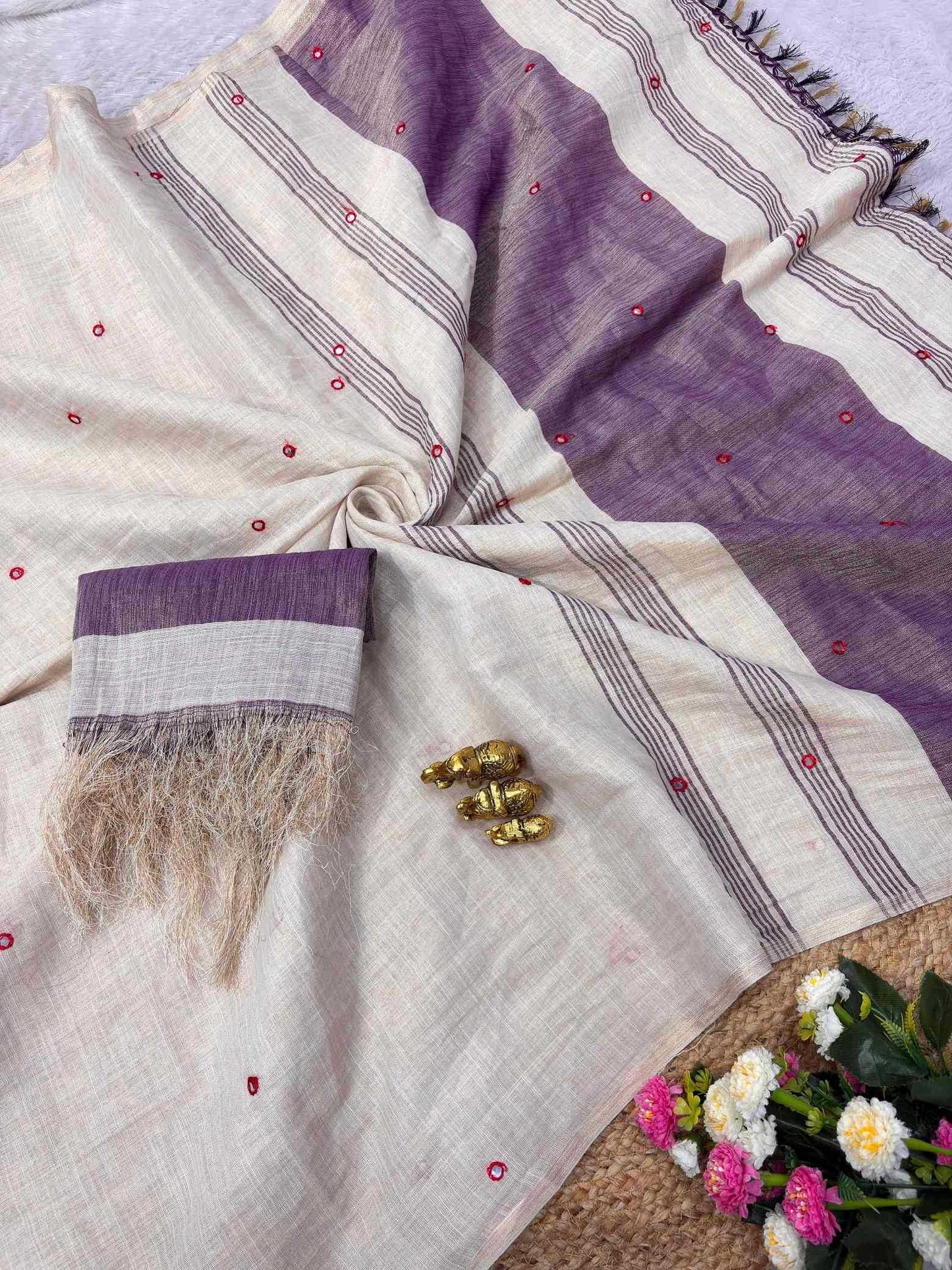 Linen Mirror Work Saree