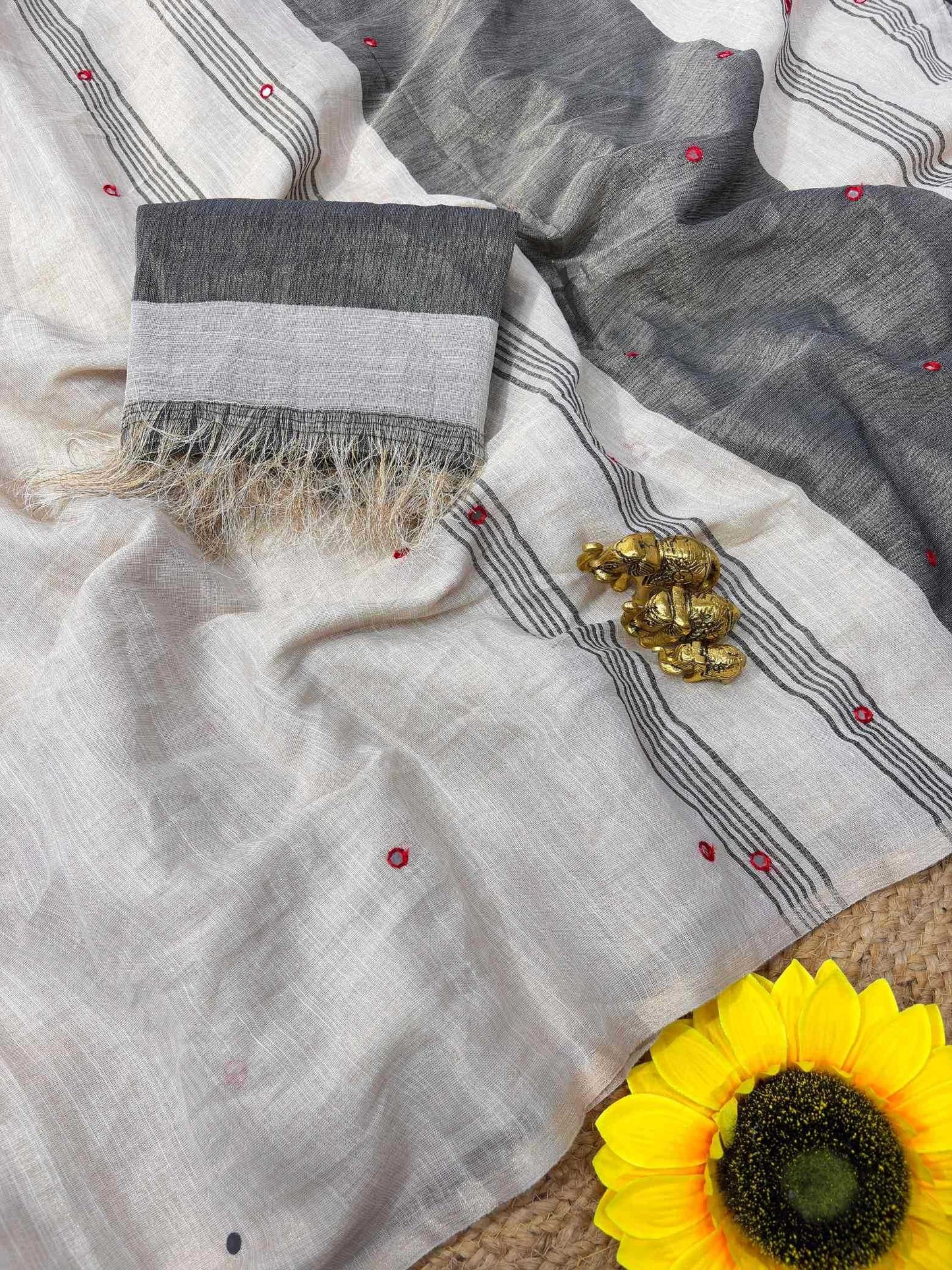 Linen Mirror Work Saree