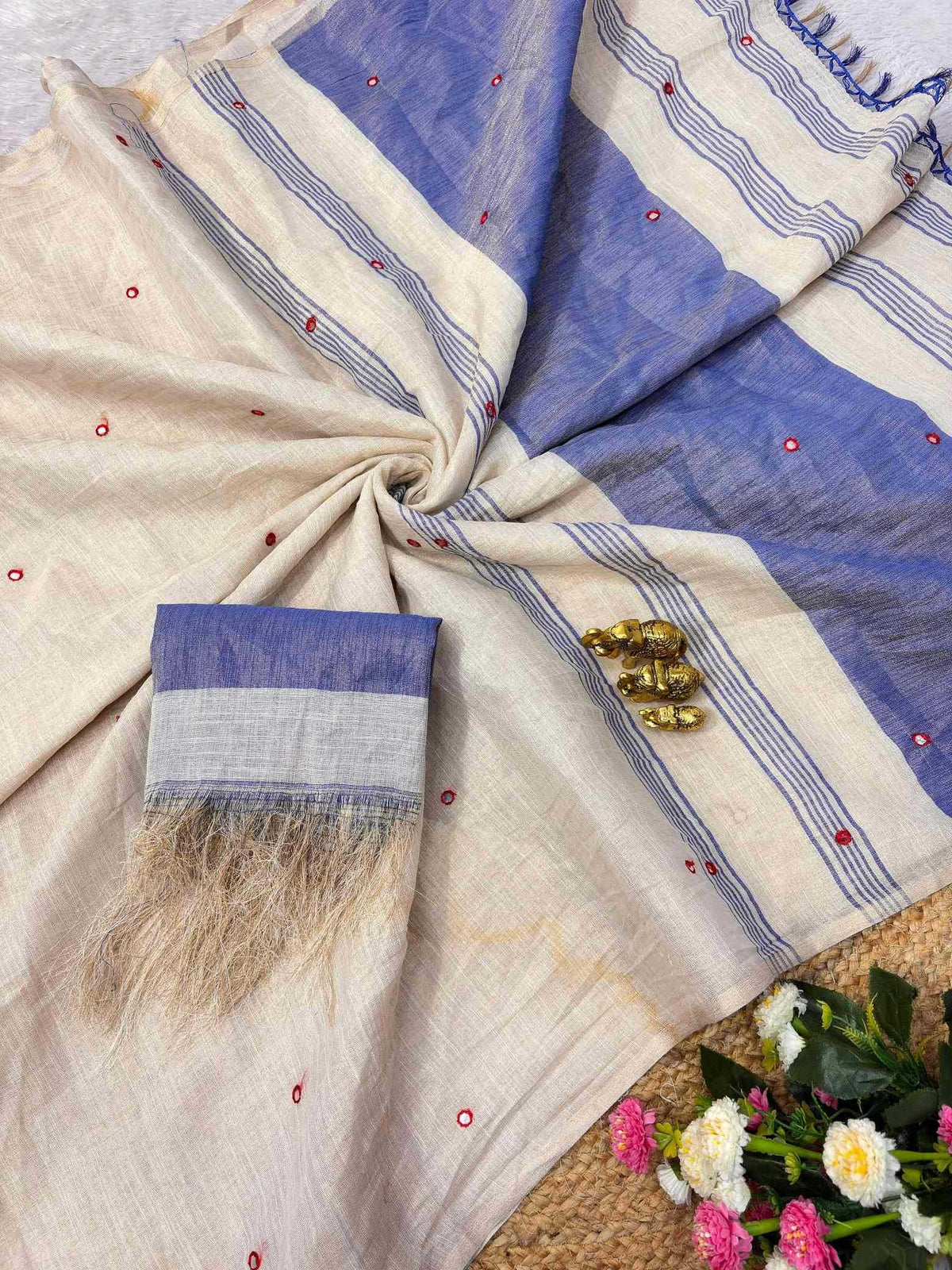 Linen Mirror Work Saree