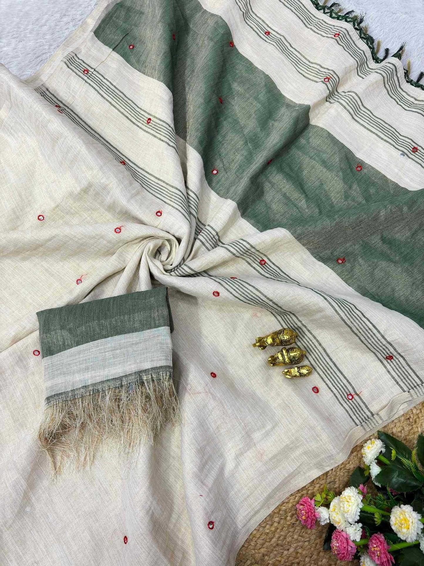 Linen Mirror Work Saree