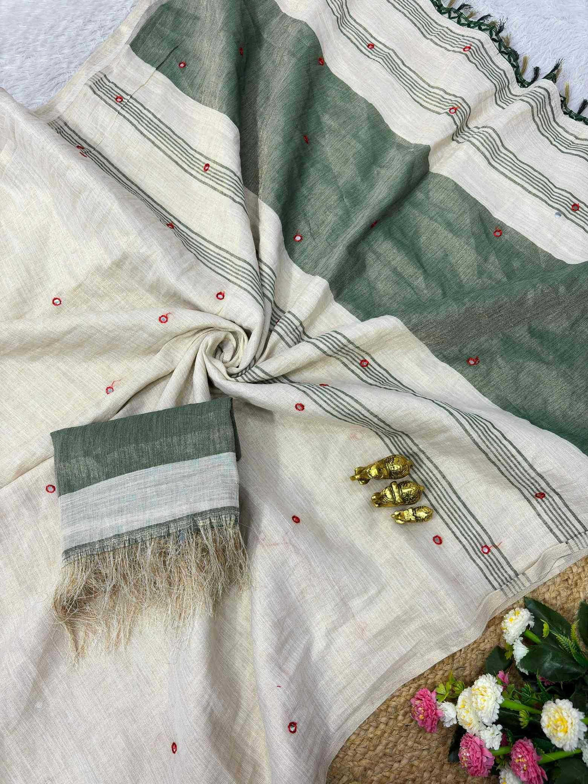 Linen Mirror Work Saree