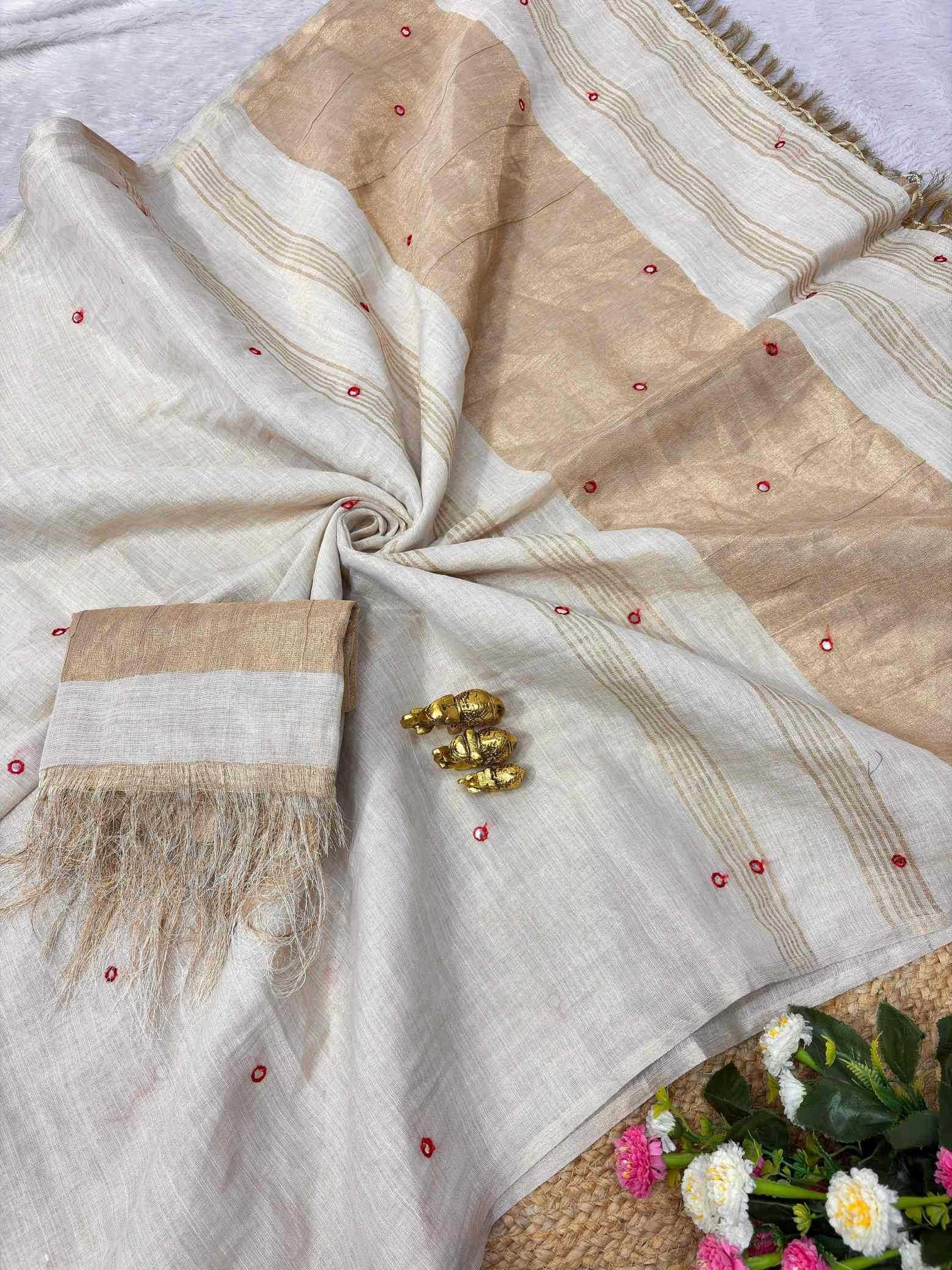 Linen Mirror Work Saree