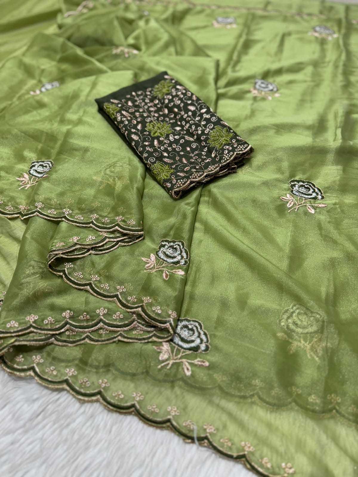 Georgette Party Wear Saree in Light Green